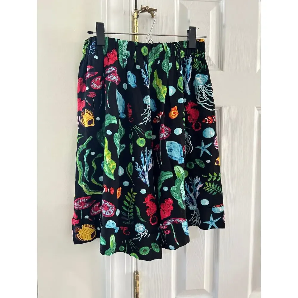 NWT Pepa Loves Black Wide Leg High Waist Trouser Short Sea Life Print